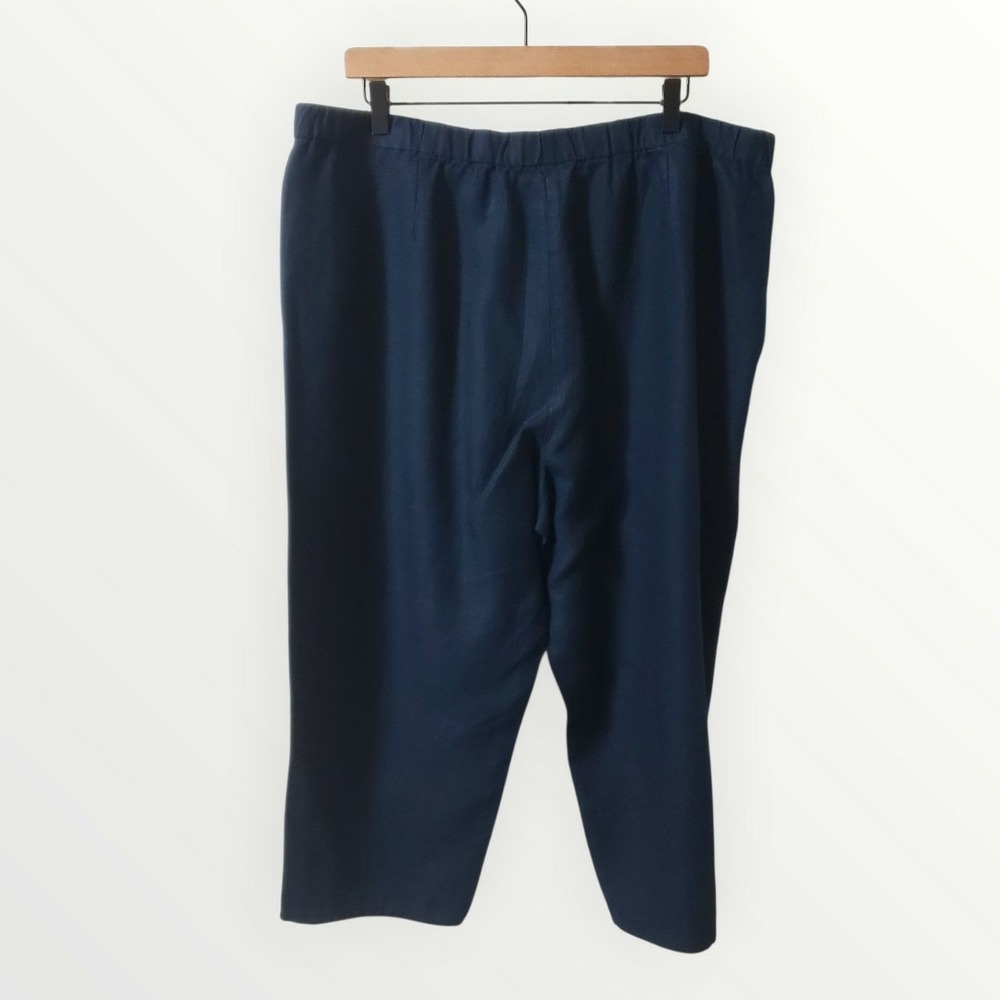 J.Jill Love Linen Navy Blue Pull On Crop Pants XL Wide Leg Elastic Waist Pocket - Picture 3 of 10